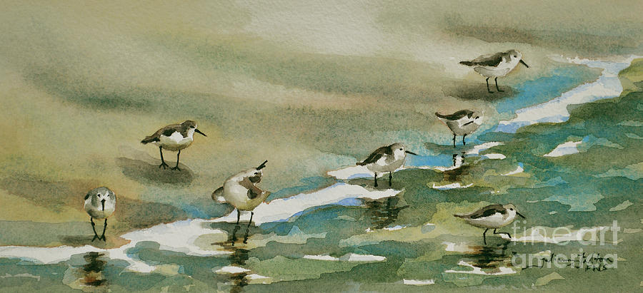 Seashore Birds Painting - Seven Sandpipers at the Seashore  by Julianne Felton