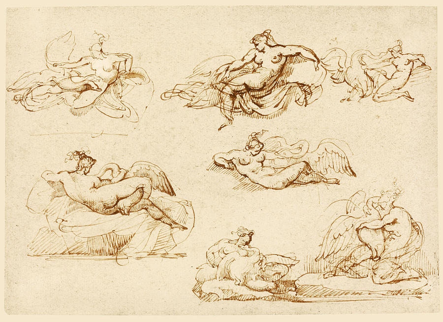 Seven Studies for Leda and the Swan Drawing by Theodore Gericault