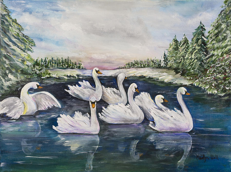 Bird Painting - Seven Swans A Swimming by Carolyn Bell