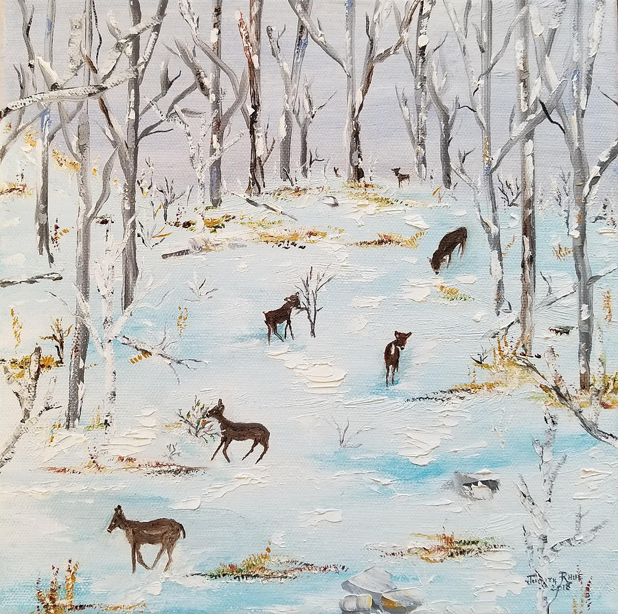Seven Whitetail Painting by Judith Rhue