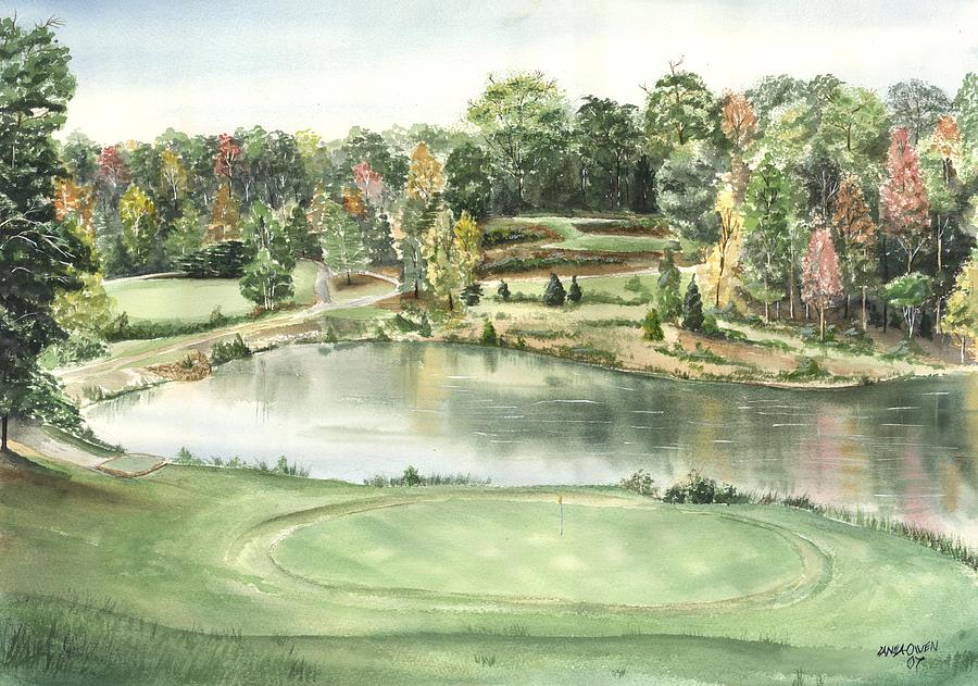 Seventeen Green The Trails Golf course Painting by Lane Owen