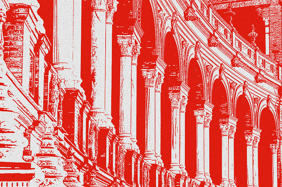 Seville, Plaza de Espana in Red Painting by AM FineArtPrints