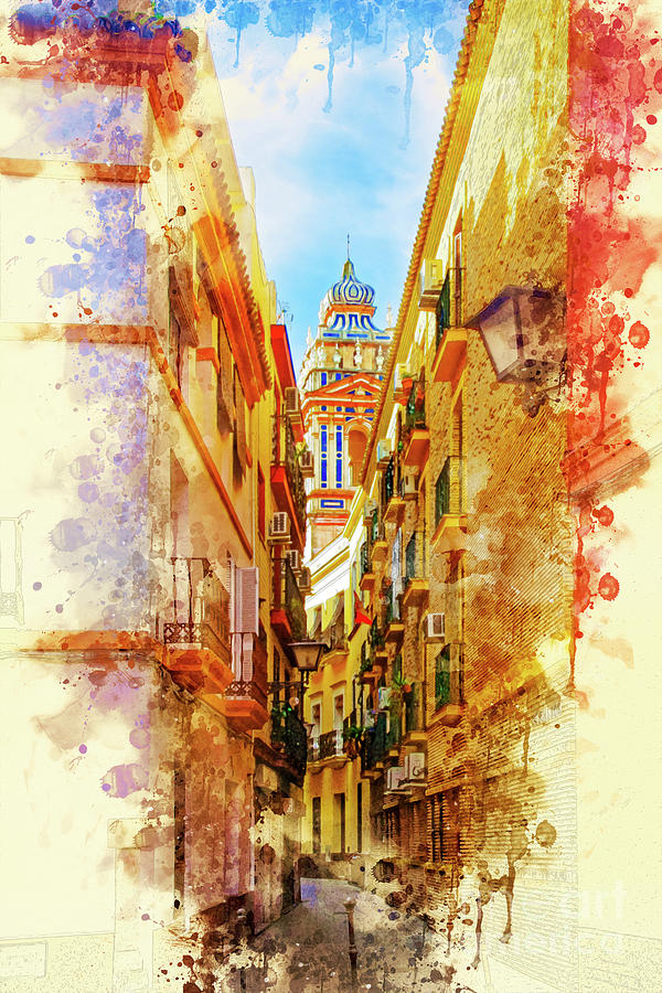 Architecture Digital Art - Seville Street in Watercolor by Mary Machare
