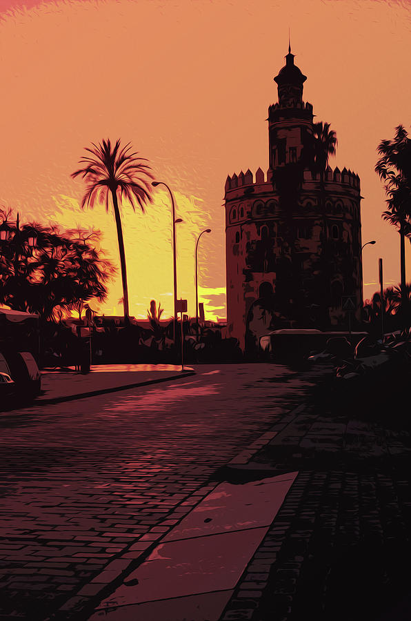 Sevillean sunset, Torre del Oro Painting by AM FineArtPrints