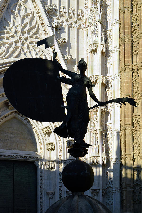 SEVILLE SPAIN December Sculpture Replica Of El Giraldillo In Front Door Cathedral