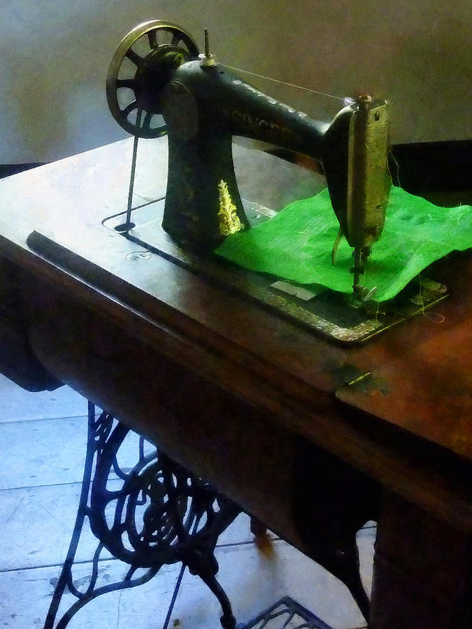 Sewing Machine With Green Cloth Photograph by Susan Savad