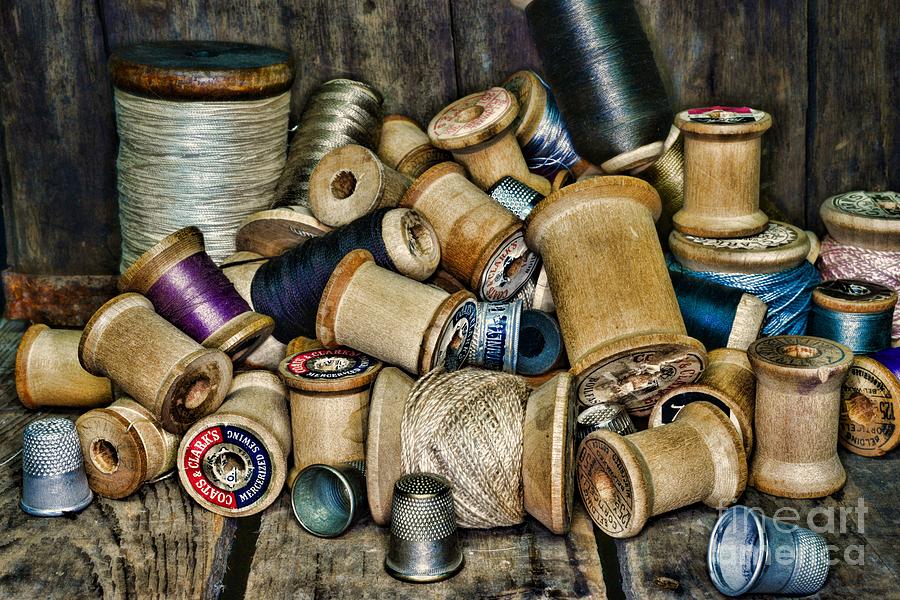 Sewing - Vintage Sewing Spools Photograph by Paul Ward