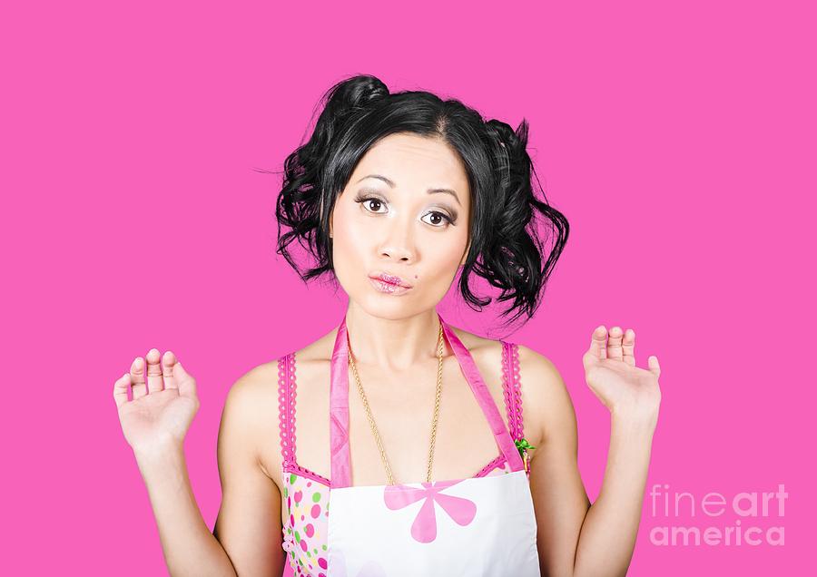 Cute Asian pinup woman with surprised expression Photograph by Jorgo Photography