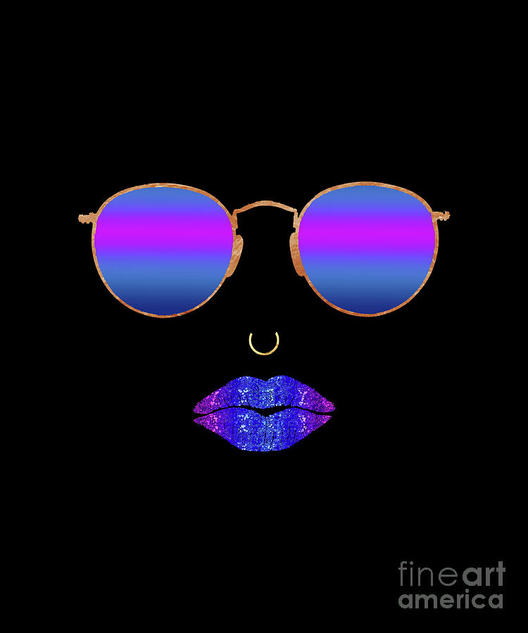Sexy Lips Sunglasses, Nose Ring fashion art, Summer Dusk Digital Art by Tina Lavoie