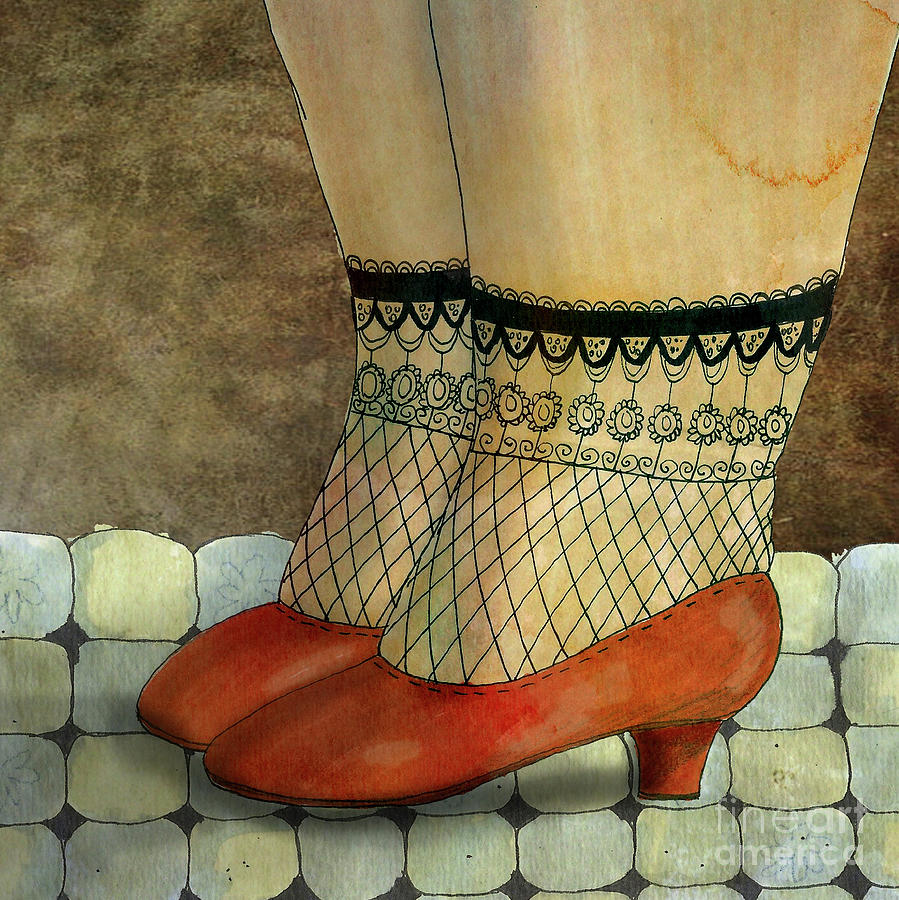 Leg art. Целлулоидные каблуки арт деко. Девочки на красной обуви живопись.