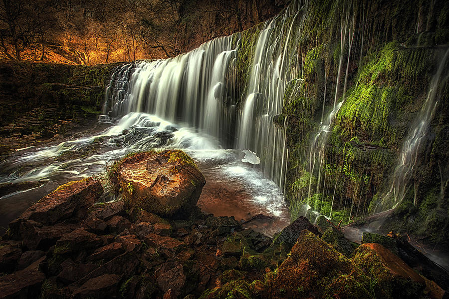 Waterfall Photograph - Sgwd Clun Gwyn, top section by Leighton Collins