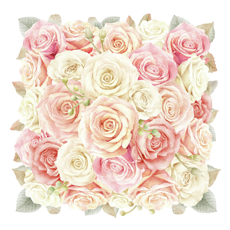 Rose Digital Art - Shabby Chic Blush Boho Roses by Pink Forest Cafe