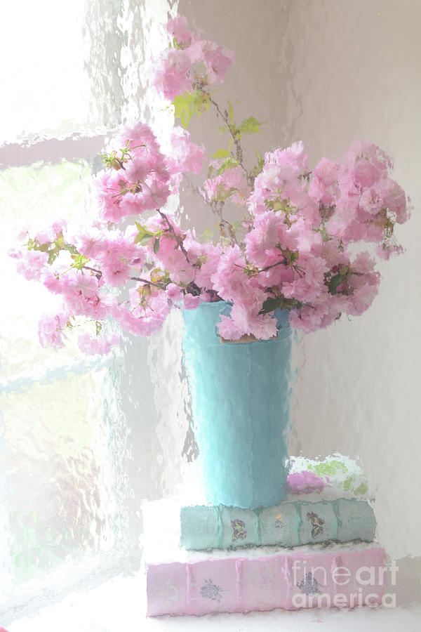 Pink Blossoms Photograph - Shabby Chic Cottage Pink Blossoms - Impressionistic Shabby Chic Dreamy Pink Blossoms Floral Fine Art by Kathy Fornal