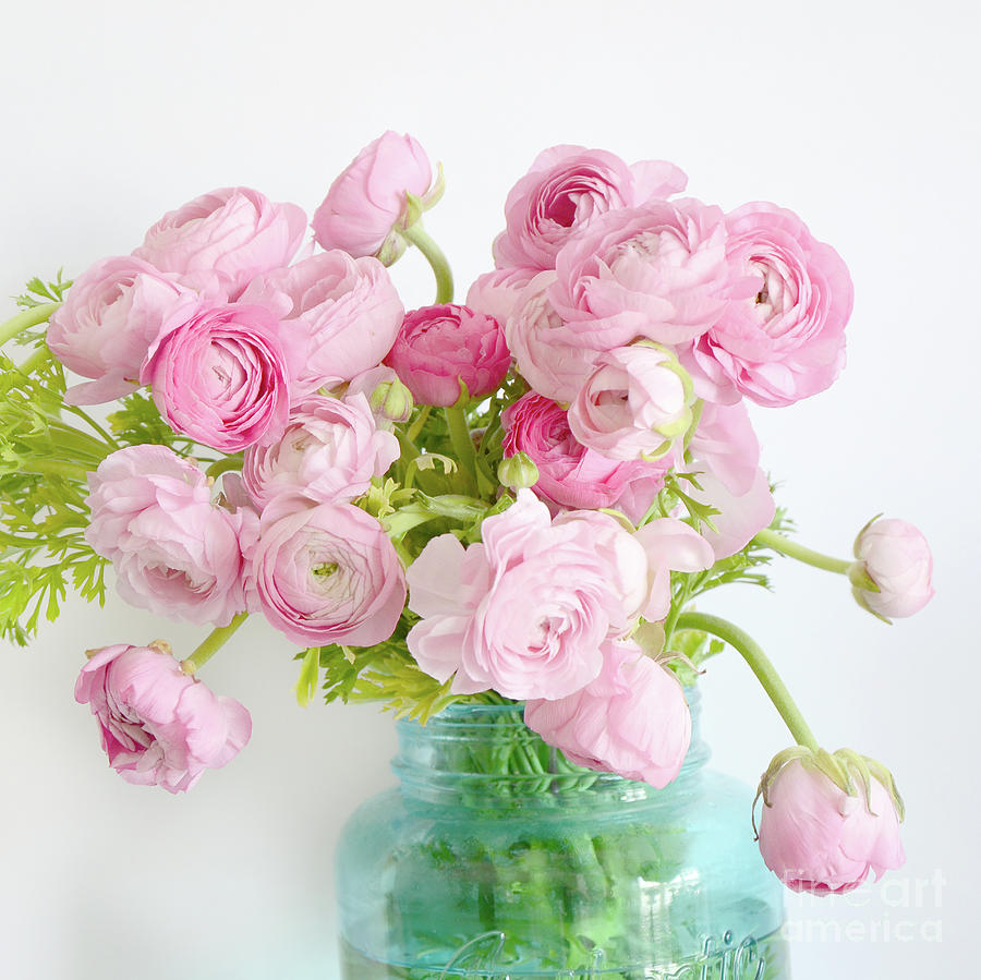 Shabby Chic Cottage Flowers - Ranunculus Roses Peonies Ethereal Dreamy Floral Prints Photograph by Kathy Fornal