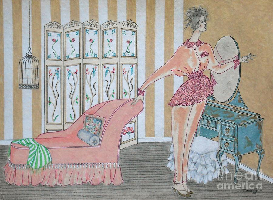 Shabby Chic -- Art Deco Interior w/ Fashion Figure Painting by Jayne Somogy