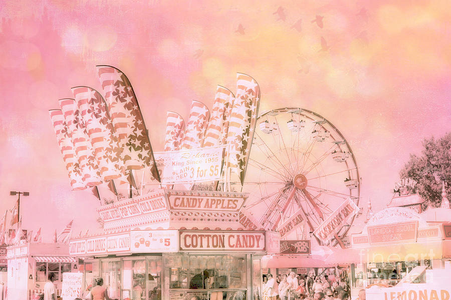 Pink Carnival Prints - Shabby Chic Cotton Candy Pink Carnival Ferris Wheel  Photograph by Kathy Fornal
