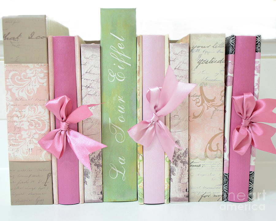 Shabby Chic Pink Pastel Books Collection - Shabby Chic Paris Cottage Chic Pink Books Ribbons  Photograph by Kathy Fornal