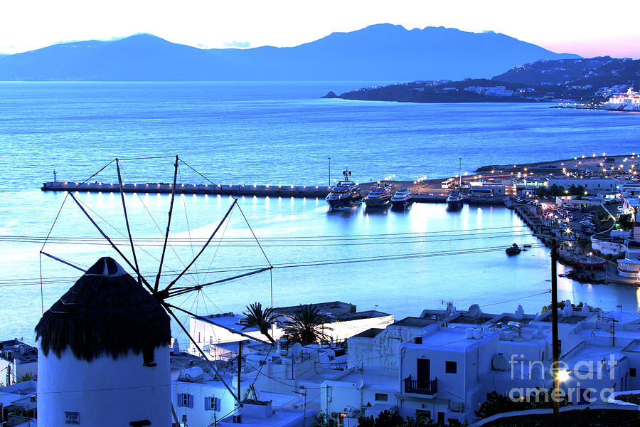 Shades of Blue at Night in Mykonos Photograph by John Rizzuto