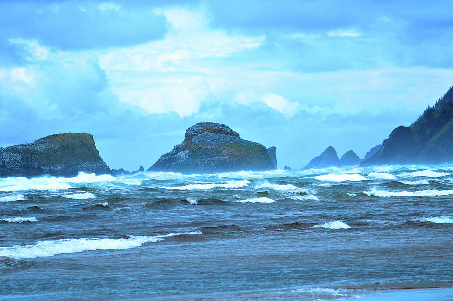 Nature Photograph - Shades of Blue Cannon Beach by Kathy Kelly