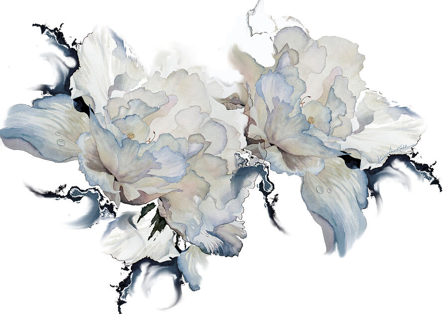 Shades Of White Peony Painting by Hanne Lore Koehler