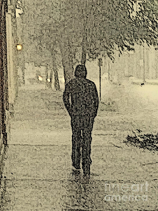 Shadow Man Walking In The Rain Photograph