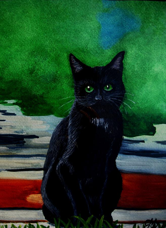 Cat Painting - Shadow the Cat by Liz Borkhuis