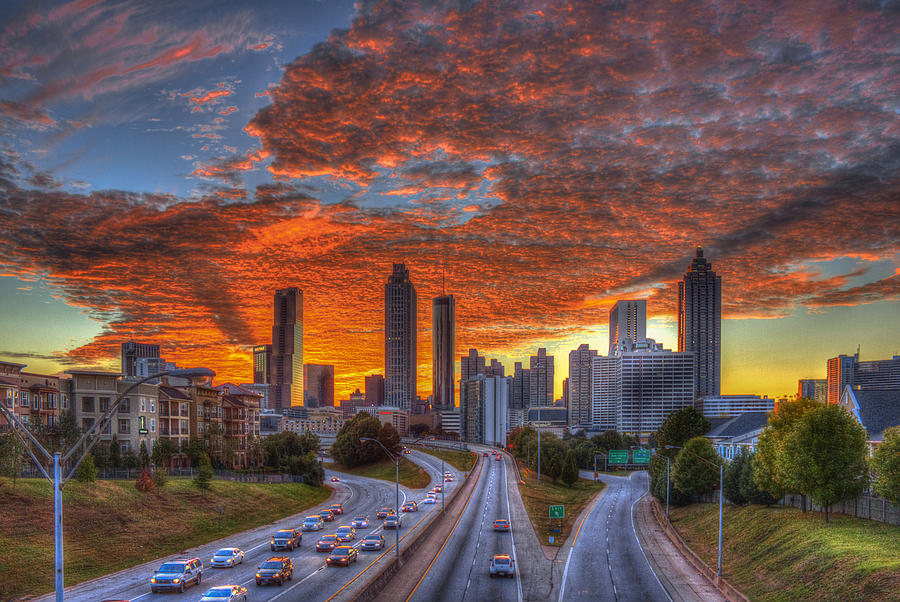 Shadows In The Sky Atlanta Downtown Sunset Photograph by Reid Callaway