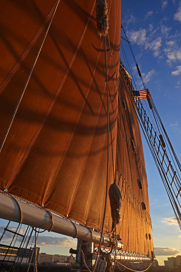 Boston Photograph - Shadowy sails Boston Harbor Sloop Boston MA by Toby McGuire