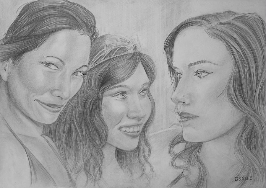 Portrait Drawing - Shaholly Sarah and Rebekah by Duncan Sawyer