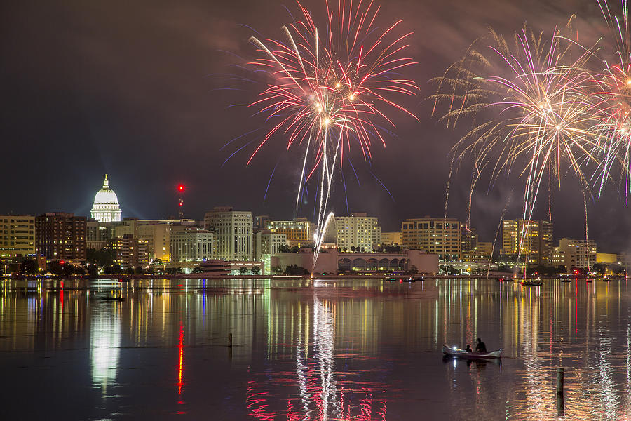 Independence Day Photograph - Shake the Lake Fireworks by Gregory Payne