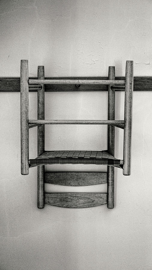 Vintage Photograph - Shaker Chair and Rail - bw by Stephen Stookey