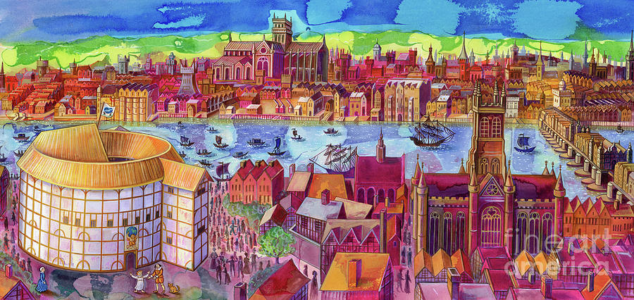 London Painting - Shakespeares Globe Theater on the Southbank by Jane Tattersfield