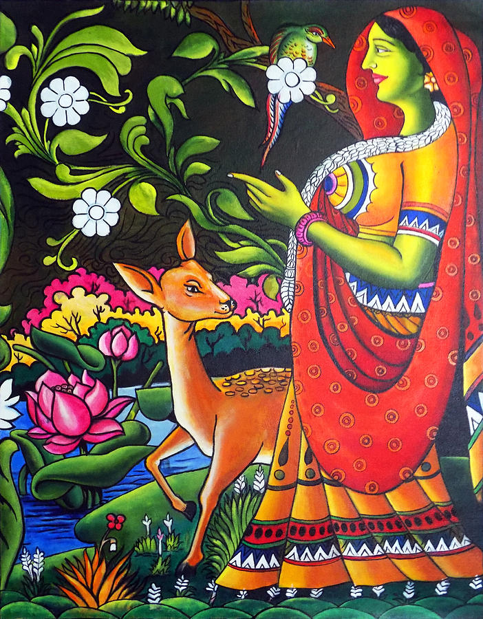 Deer Painting - Shakuntala Indian Mural Painting by Asp Arts