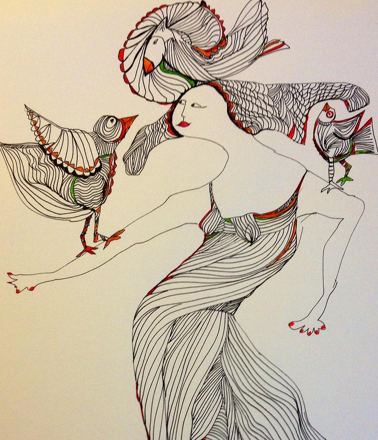 Bird Drawing - Shall we Dance? by Rosalinde Reece