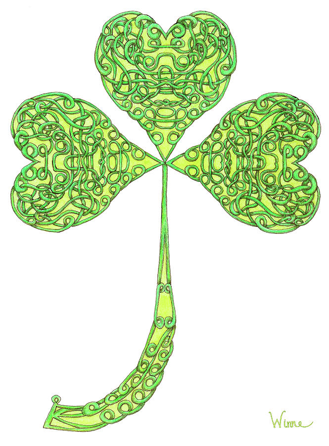 Shamrock with Curled Stem Drawing by Lise Winne
