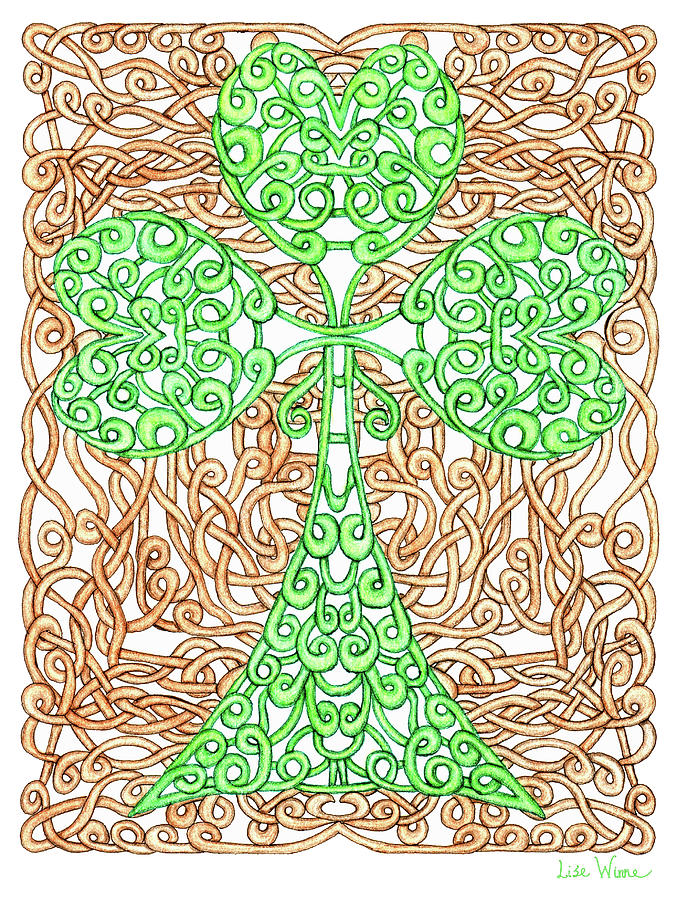 Shamrock with Knotted Background Drawing by Lise Winne