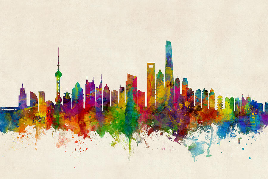 Shanghai Digital Art - Shanghai China Skyline by Michael Tompsett