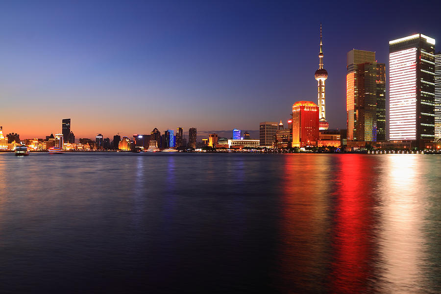 Shanghai dusk skyline Photograph by Zhengsheng - Fine Art America