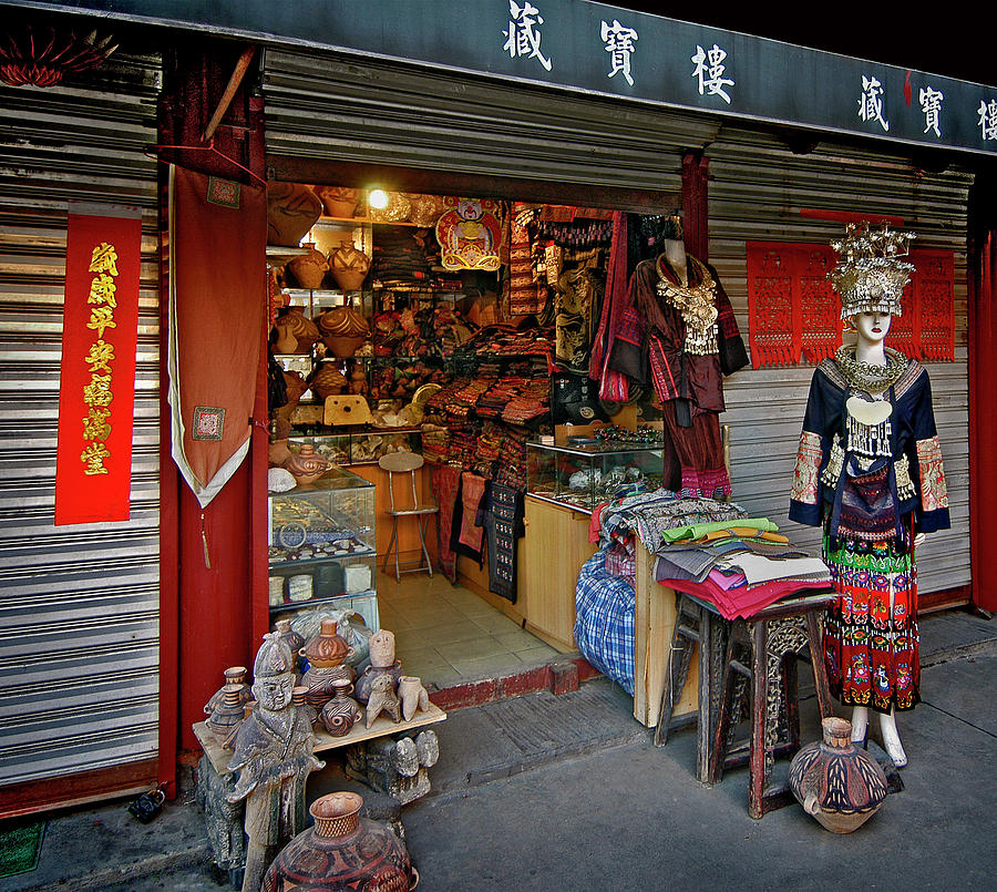 Shanghai Fabric Shop Photograph by Murray Bloom