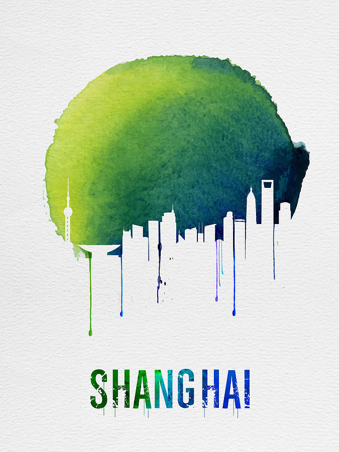 Skyscraper Digital Art - Shanghai Skyline Blue by Naxart Studio