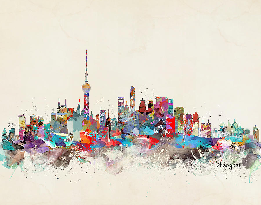 Skyline Painting - Shanghai Skyline by Bri Buckley