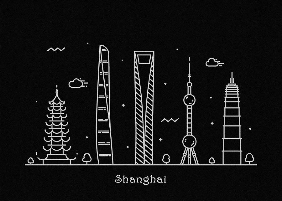 Shanghai Skyline Travel Poster Drawing by Inspirowl Design