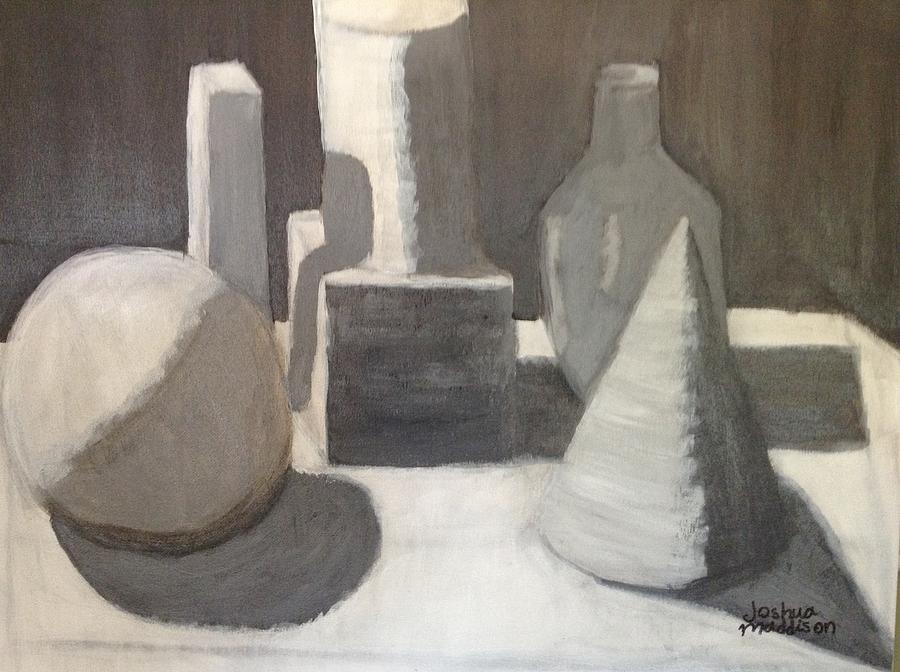Black And White Painting - Shapes in Light and Shadow by Joshua Maddison