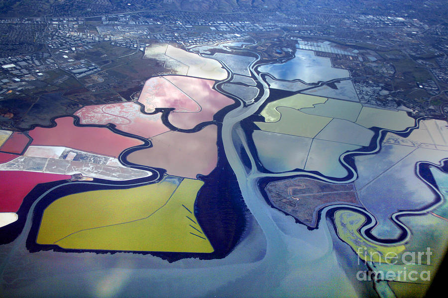Shapes of Colorful Salt Evaporation Ponds in San Franccisco Bay  Photograph by Wernher Krutein