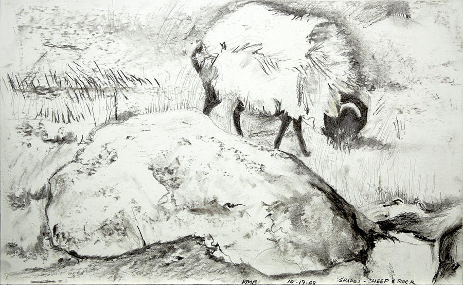 Shapes - Sheep and Rock Painting by Kathleen Barnes