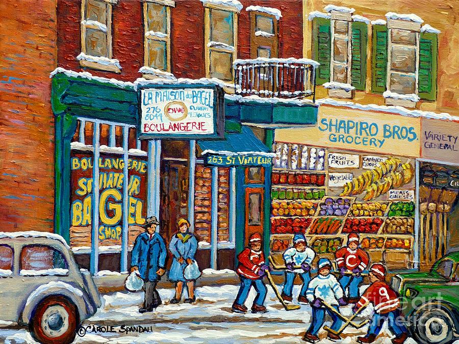 Shapiro Bros Vintage Grocery Store Rue St Viateur Montreal Memories Painting Carole Spandau          Painting by Carole Spandau