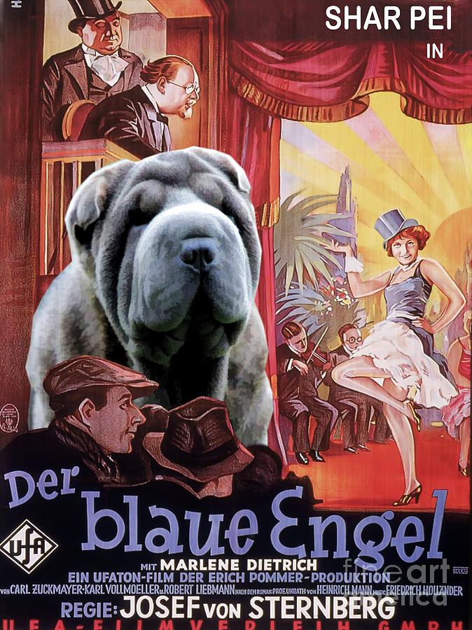Dog Painting - Shar Pei Art Canvas Print - Der Blaue Engel Movie Poster by Sandra Sij