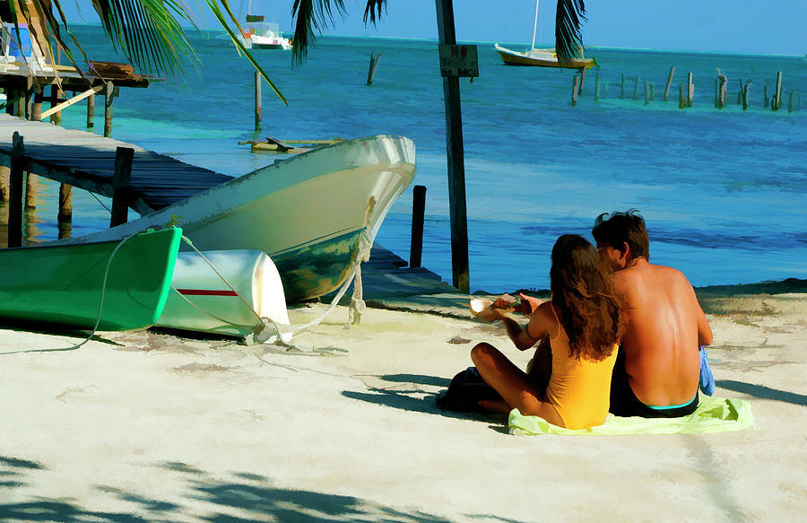 Sharing a coconut on Caye Caulker, Belize Digital Art by Waterdancer