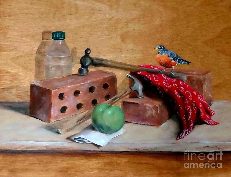 Brick Painting - Sharing Lunch Break by Patricia Lang Brick Painting - Sharing Lunch Break by Patricia Lang