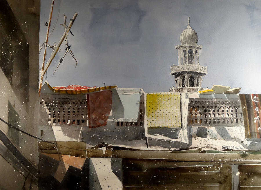 Sharjah Painting - Sharjah Mosque and Laundry by Martin Giesen